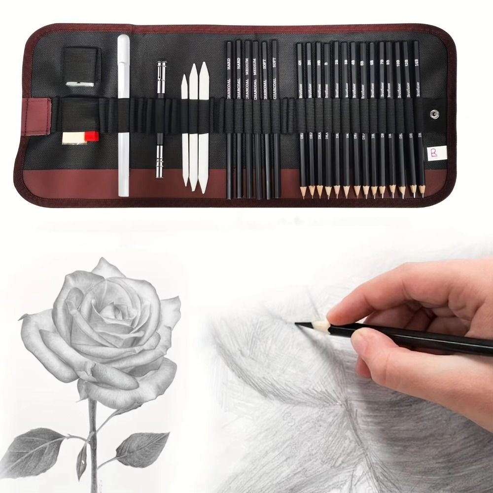 Sketching Charcoal Set - Kit de Dibujo con Sacapuntas, Borrador,