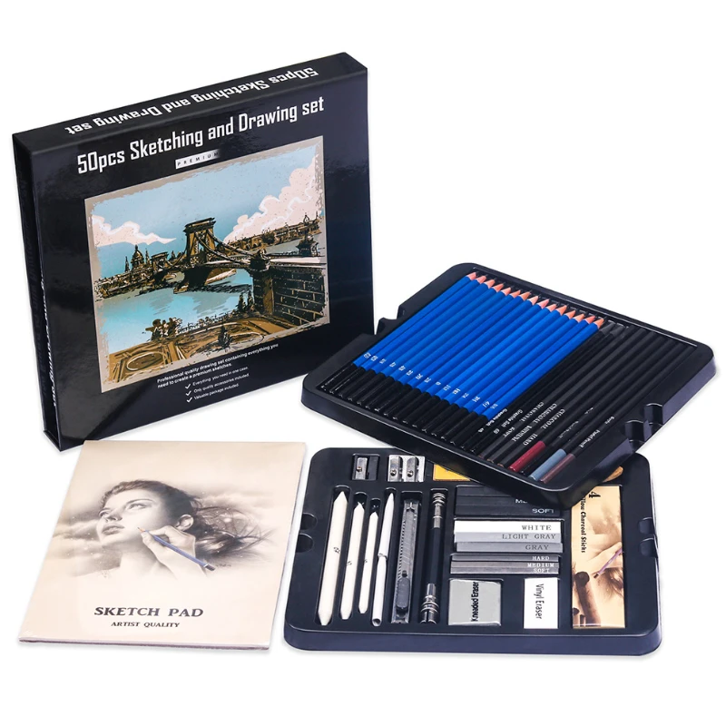 Sketching Charcoal Set - Juego de lápices para dibujar, 50