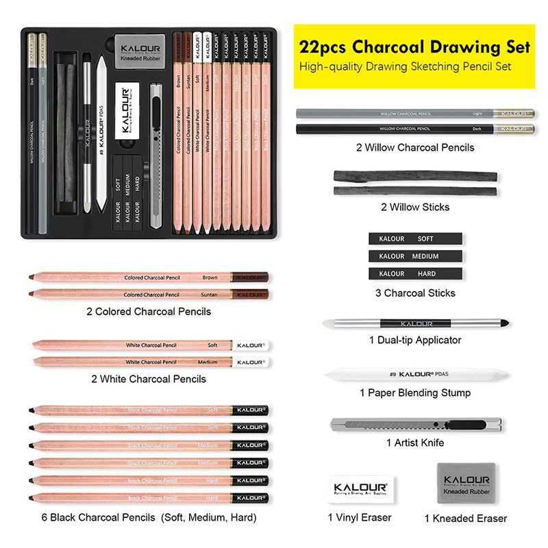 Kalour PDAS-Juego de arte para - Sketching Charcoal Set reseña y precio