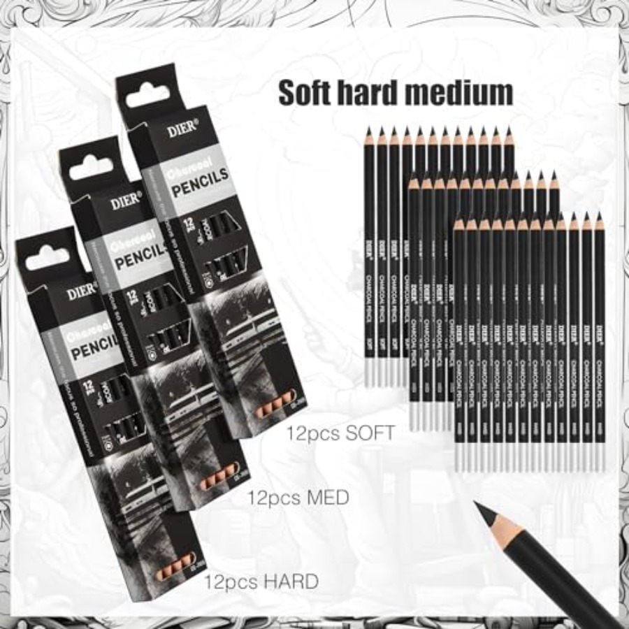 Juego de 36 Lápices de Carbón  - Sketching Charcoal Set reseña y precio